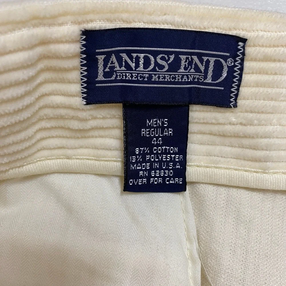 Vtg Lands End Corduroy Trousers Mens 44x26 Cream Made in USA Heritage Ivy Preppy